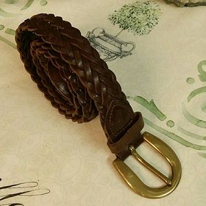 Leather Woven Belt Solid Brass Buckle 39"